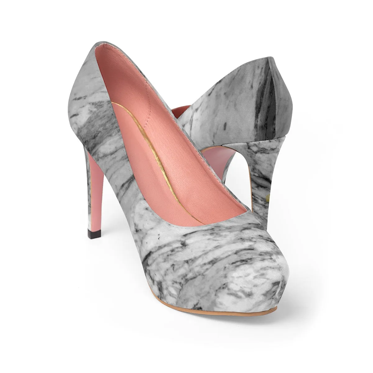 White Gray Marble Print Women's 4" Platform Heels Stiletto Pumps (US Size: 5-11)