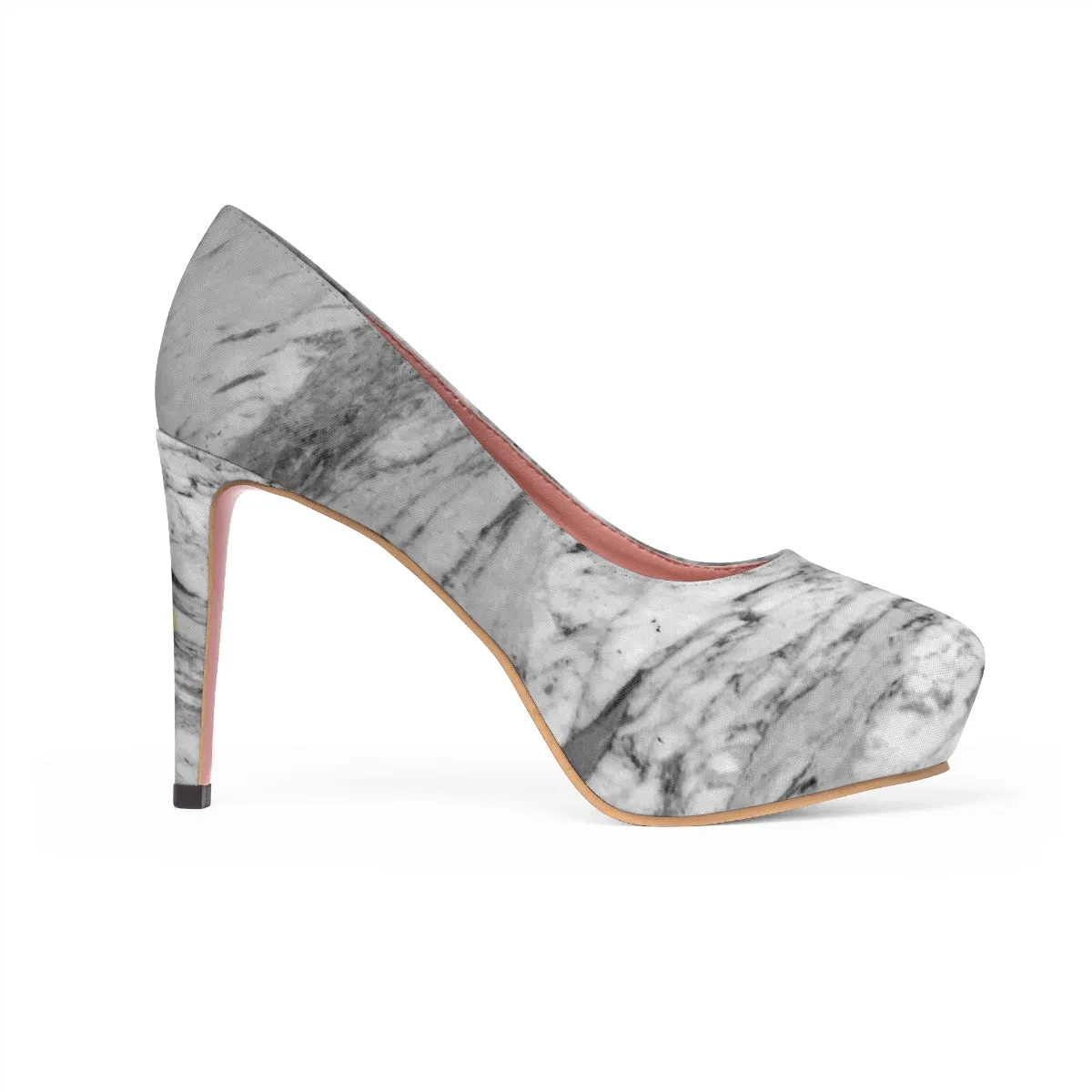 White Gray Marble Print Women's 4" Platform Heels Stiletto Pumps (US Size: 5-11)