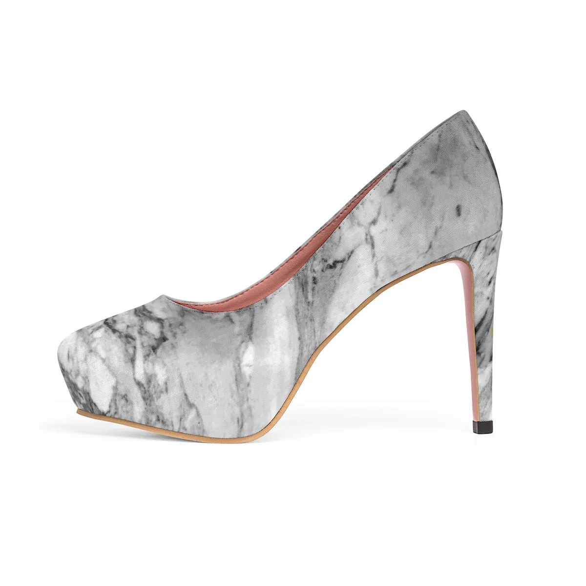 White Gray Marble Print Women's 4" Platform Heels Stiletto Pumps (US Size: 5-11)