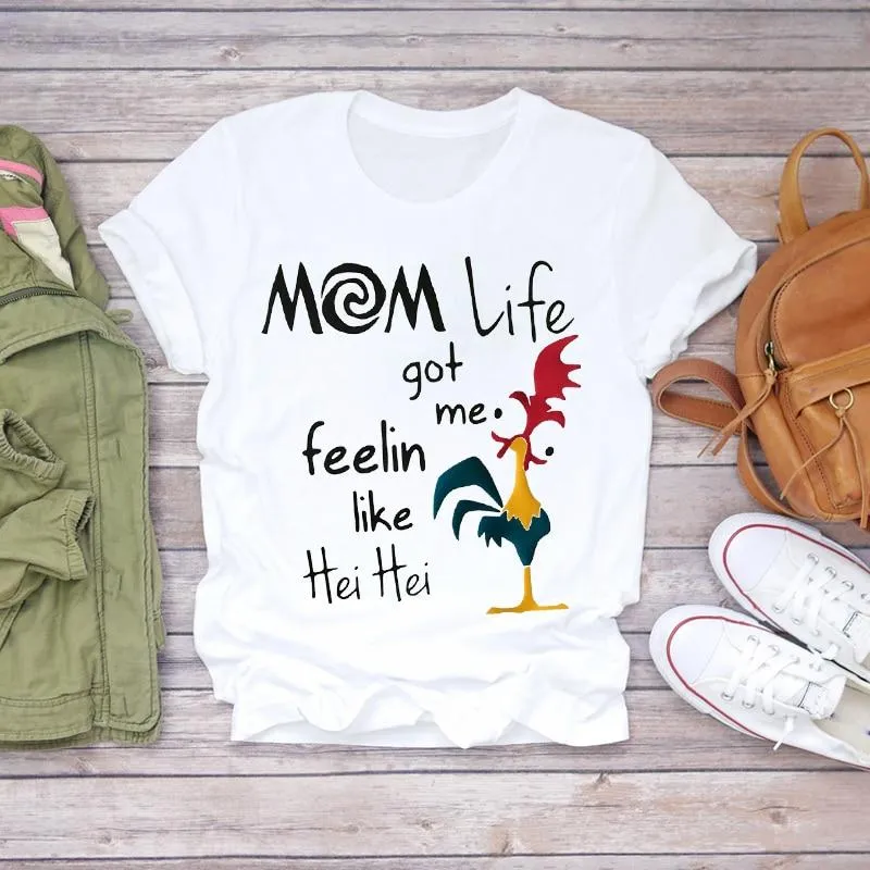 Women Cartoon Super Momlife Summer Graphic Print T-shirts