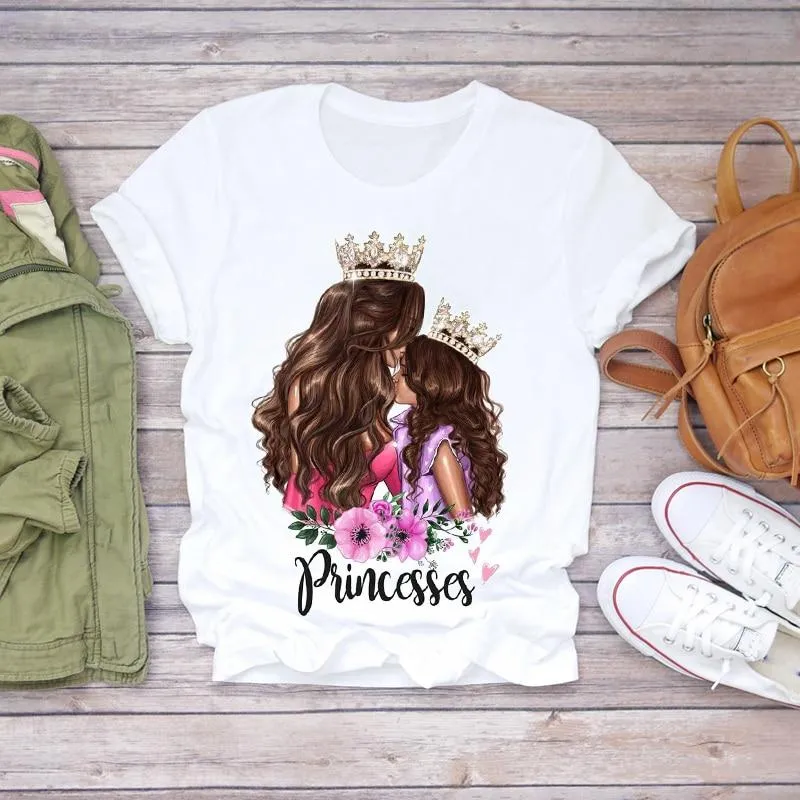 Women Cartoon Super Momlife Summer Graphic Print T-shirts