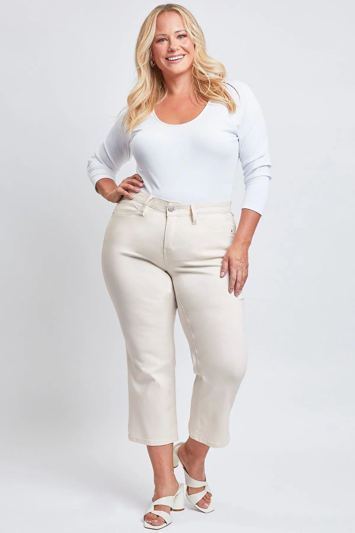 Women's Plus Size Hyperstretch Cropped Wide Leg Flood Pants, Gardenia