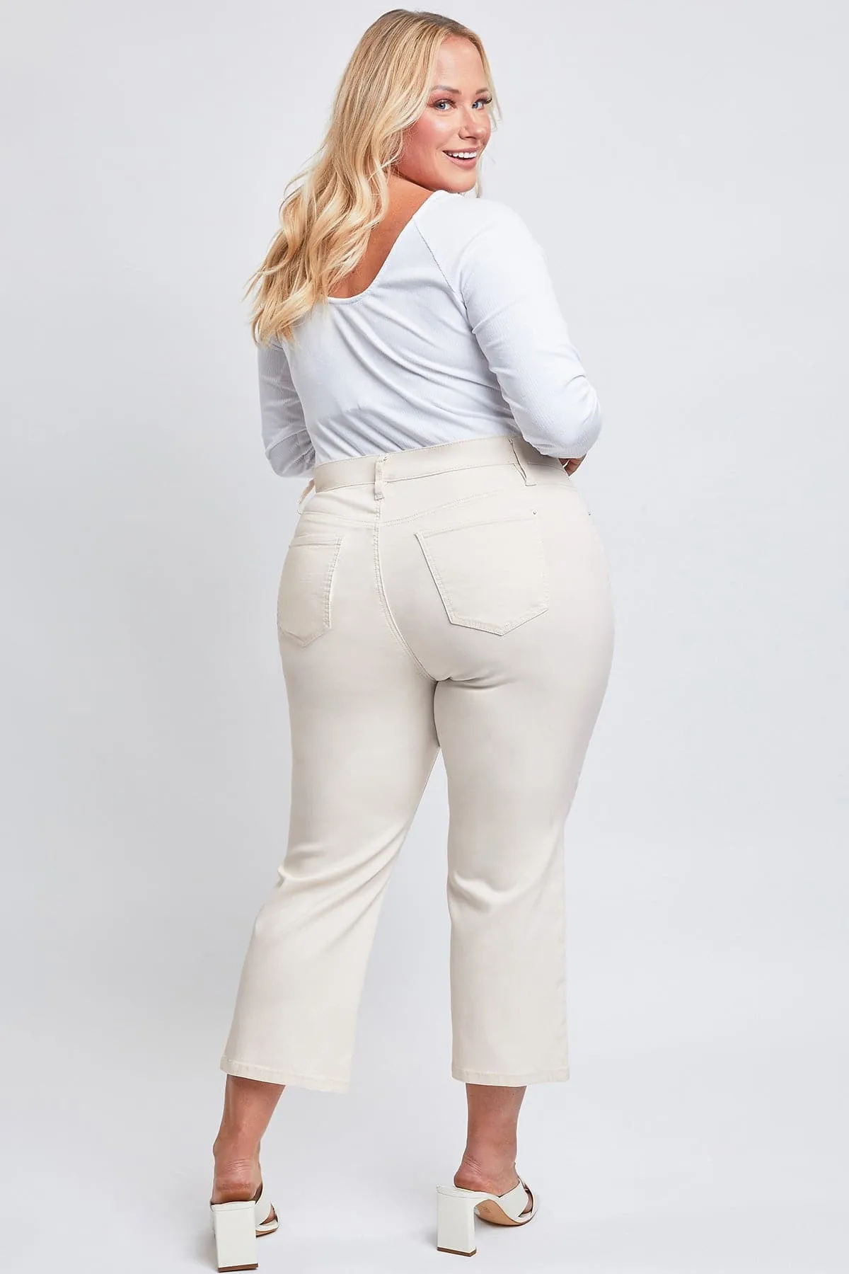 Women's Plus Size Hyperstretch Cropped Wide Leg Flood Pants, Gardenia