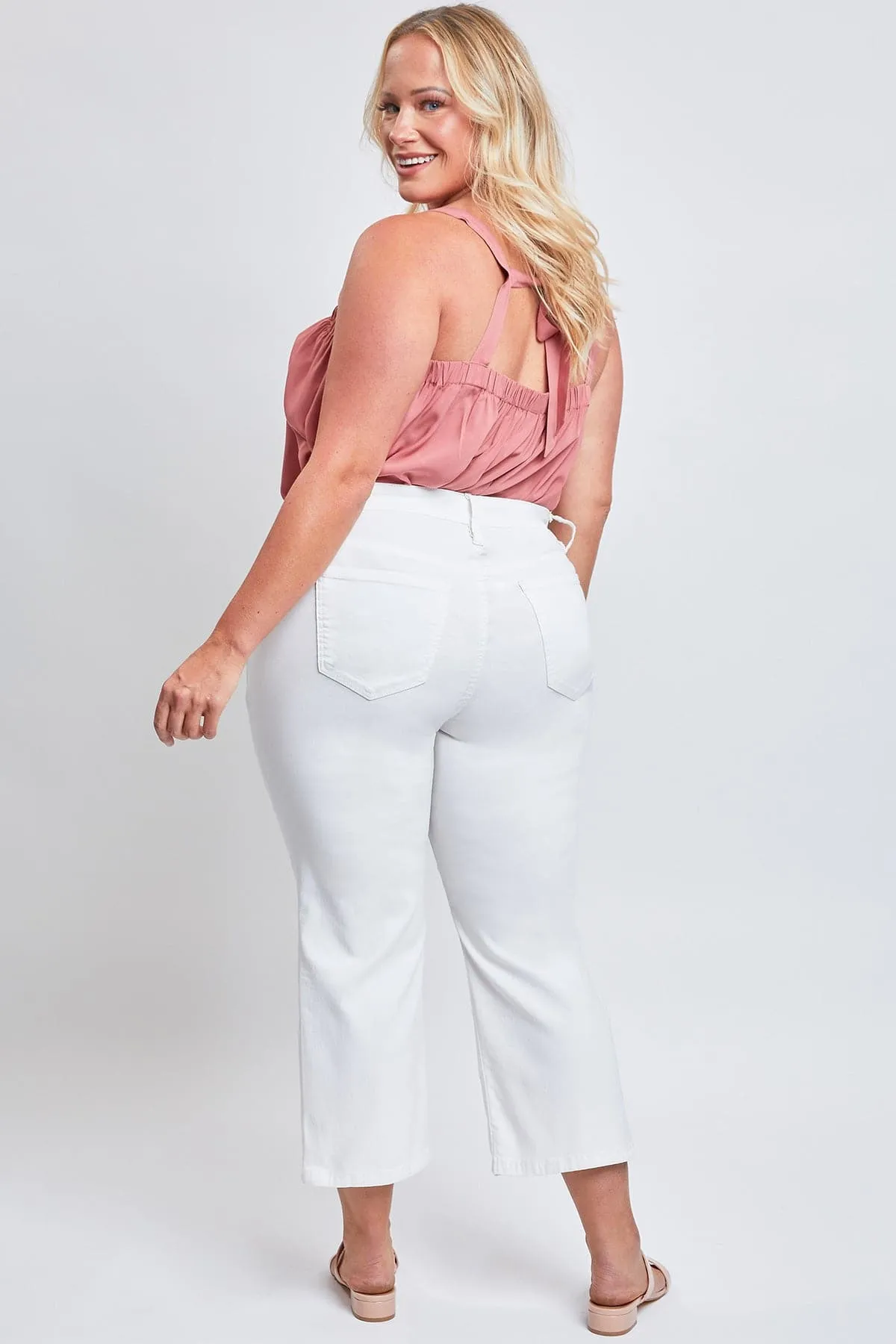 Women's Plus Size Hyperstretch Cropped Wide Leg Flood Pants, White