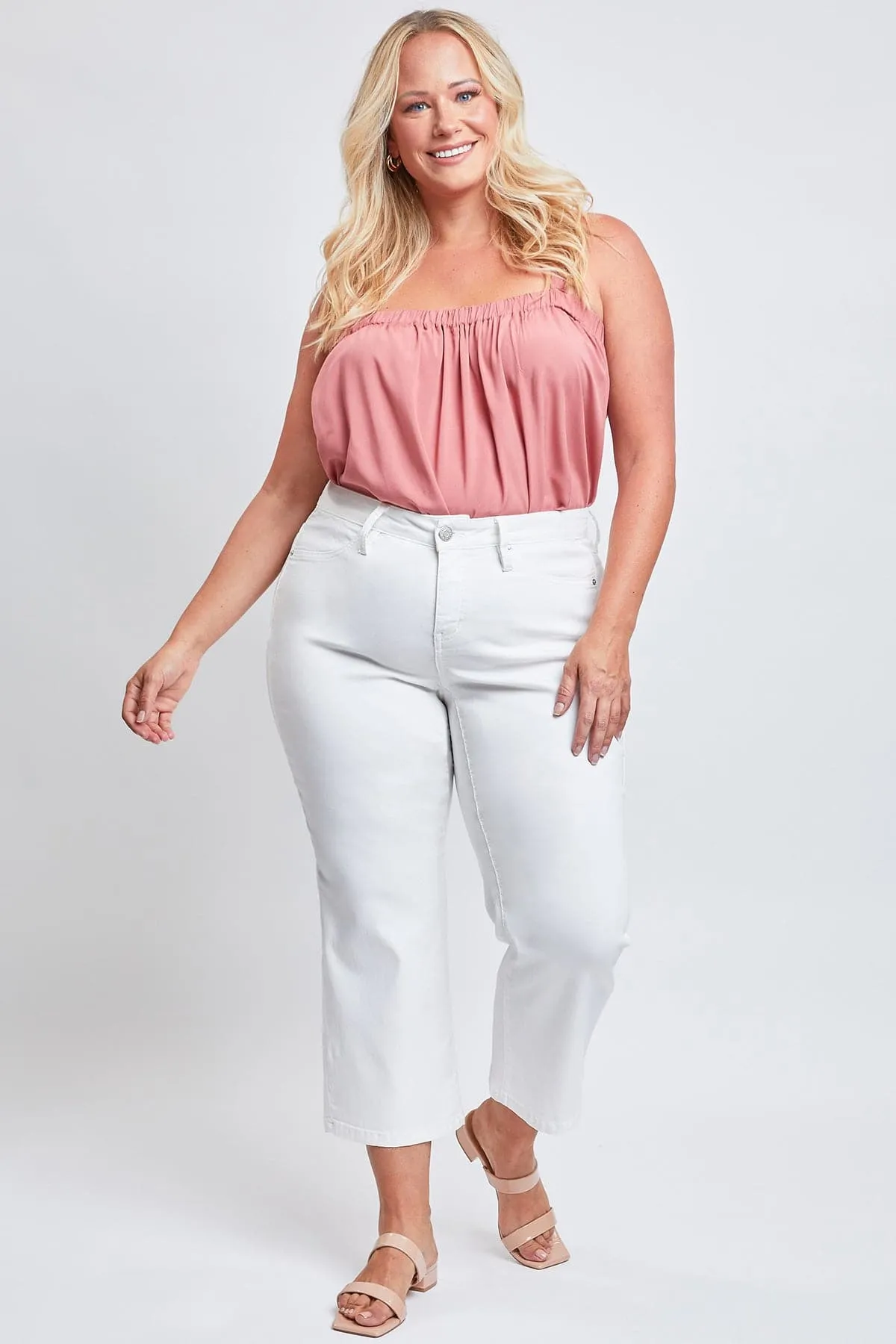 Women's Plus Size Hyperstretch Cropped Wide Leg Flood Pants, White