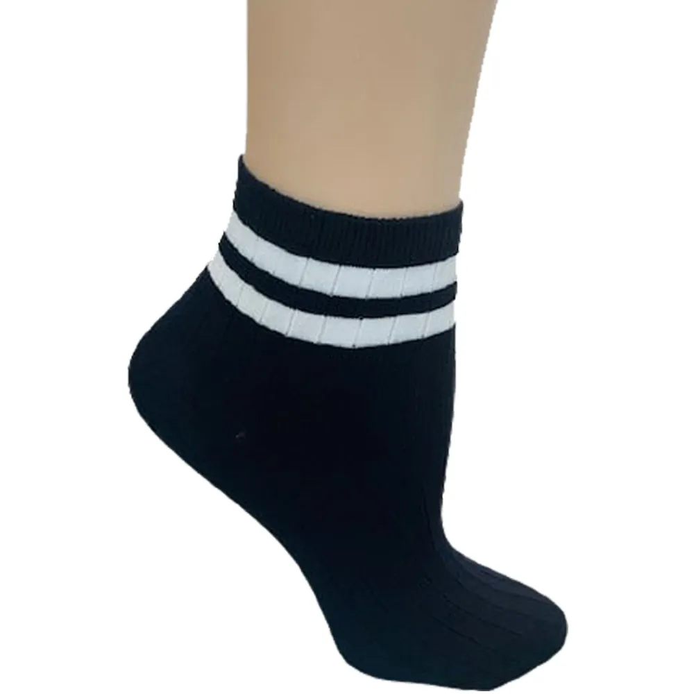 Women's Rayon Quarter Hi Performance Socks Striped Ankle and Sporty