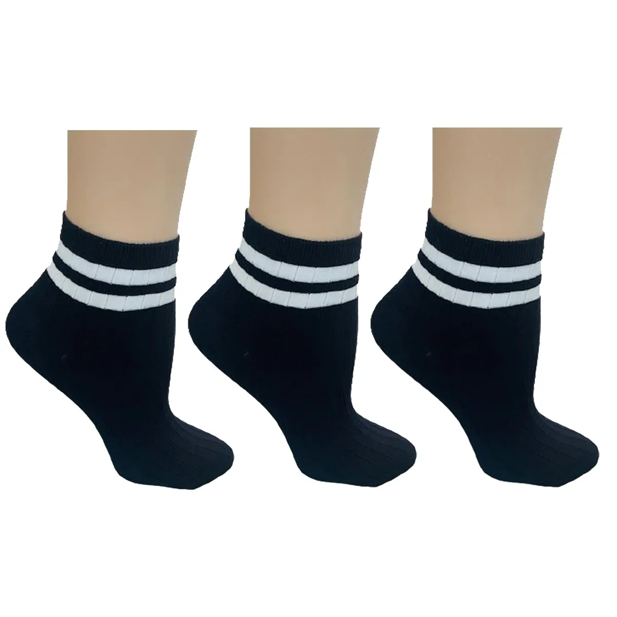 Women's Rayon Quarter Hi Performance Socks Striped Ankle and Sporty