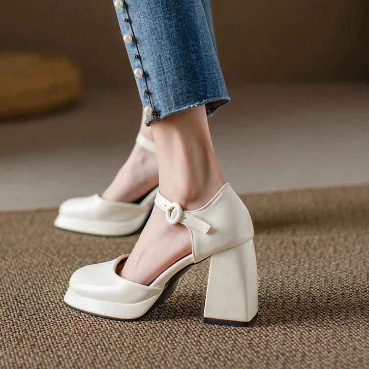 Women's Square Toe Buckle Straps Block Heel Platform Sandals